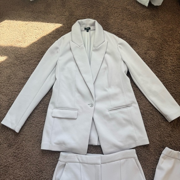 Express Lavender Scuba 3 Piece Pantsuit Oversized Blazer Trousers Skirt M 8 - Picture 3 of 16